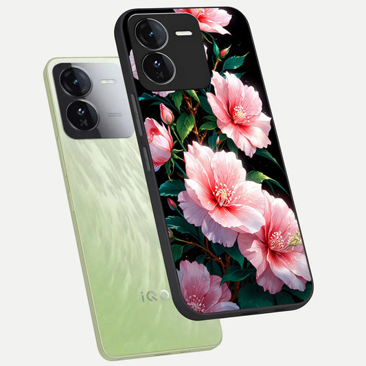  Peach Flower phone case For iQOO Z9 showing premium glass back cover with detailed artwork