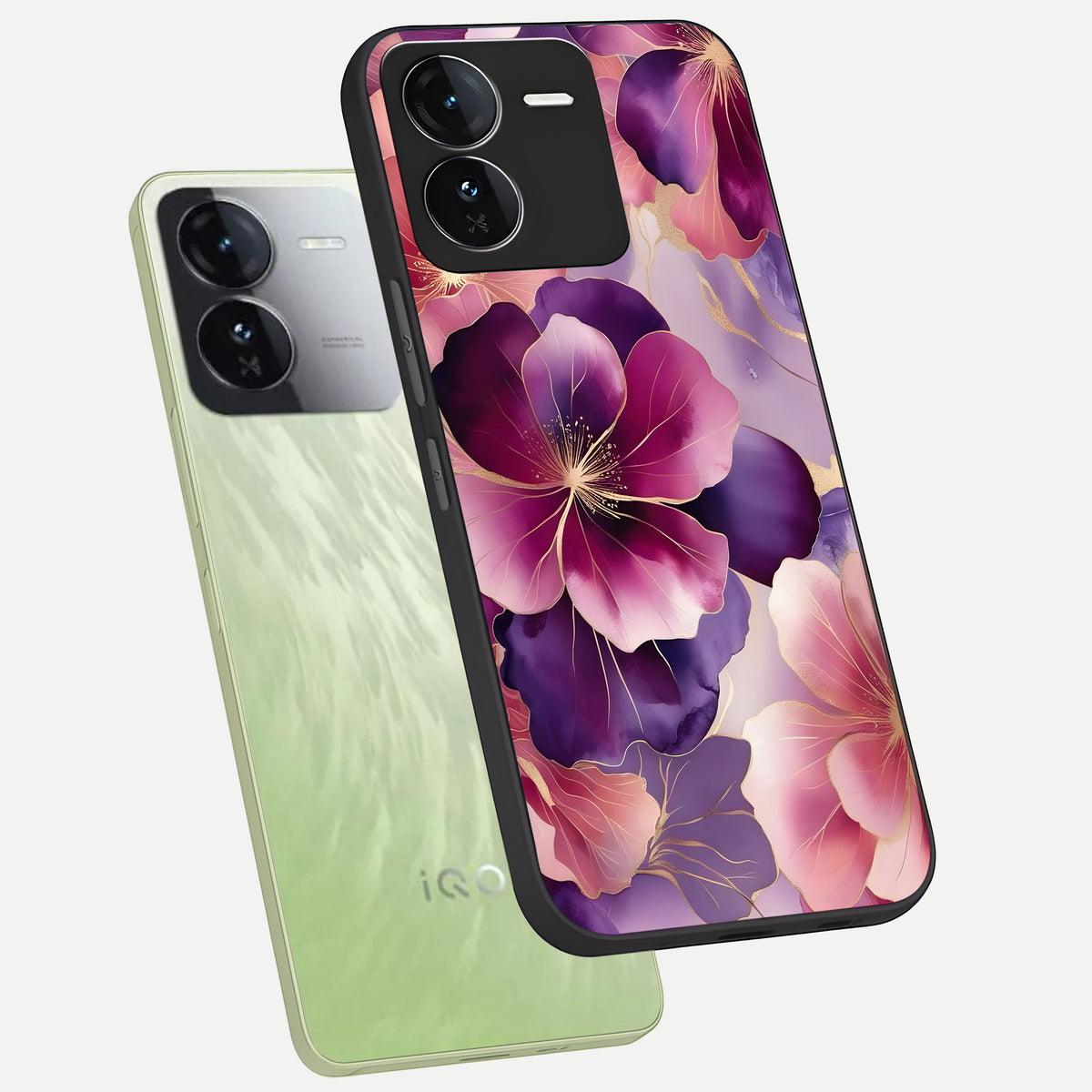  Pink Bouquet Florals phone case For iQOO Z9 showing premium glass back cover with detailed artwork