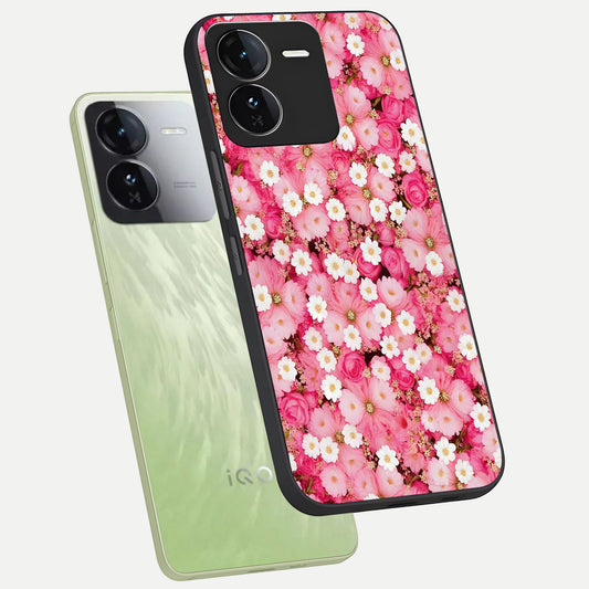  Pink Daisy Bliss phone case For iQOO Z9 showing premium glass back cover with detailed artwork