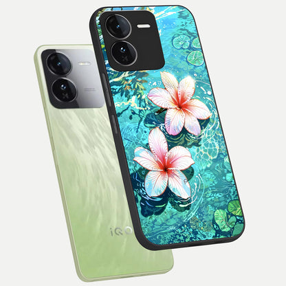  Pink Flowers in Water phone case For iQOO Z9 showing premium glass back cover with detailed artwork