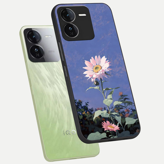  Pink Shells Outline phone case For iQOO Z9 showing premium glass back cover with detailed artwork
