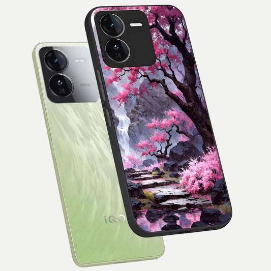 Pink Sunflower Glow phone case For iQOO Z9 showing premium glass back cover with detailed artwork