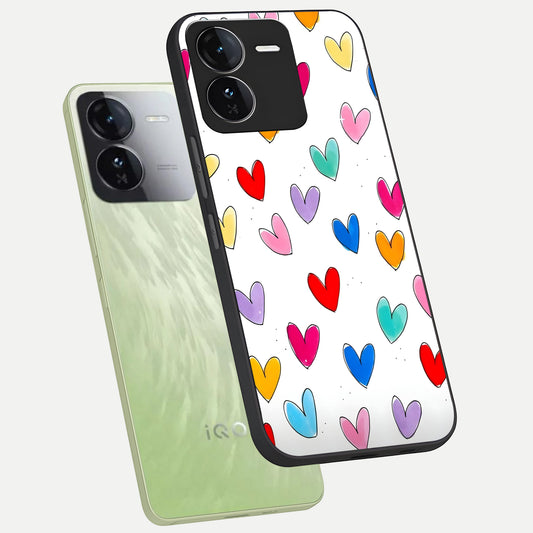  Playful Love Doodles phone case For iQOO Z9 showing premium glass back cover with detailed artwork