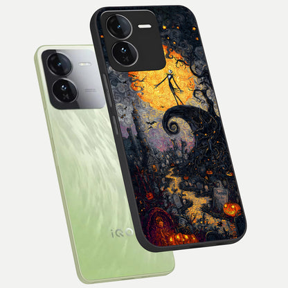  Pumpkin Moon Night phone case For iQOO Z9 showing premium glass back cover with detailed artwork