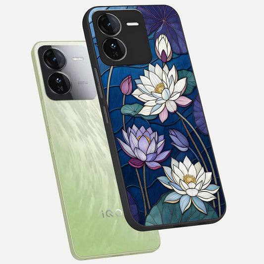  Purple Lotus Stained phone case For iQOO Z9 showing premium glass back cover with detailed artwork