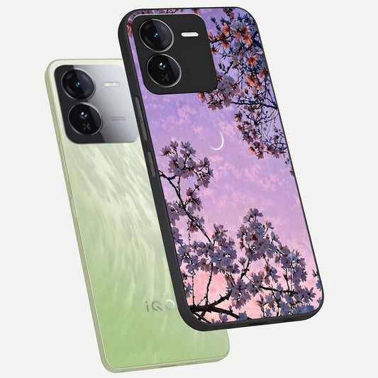  Purple Serenity Moon phone case For iQOO Z9 showing premium glass back cover with detailed artwork