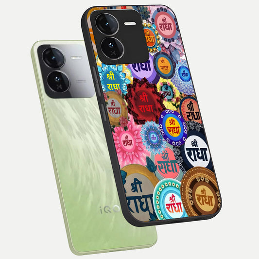  Radha Divine Bloom phone case For iQOO Z9 showing premium glass back cover with detailed artwork