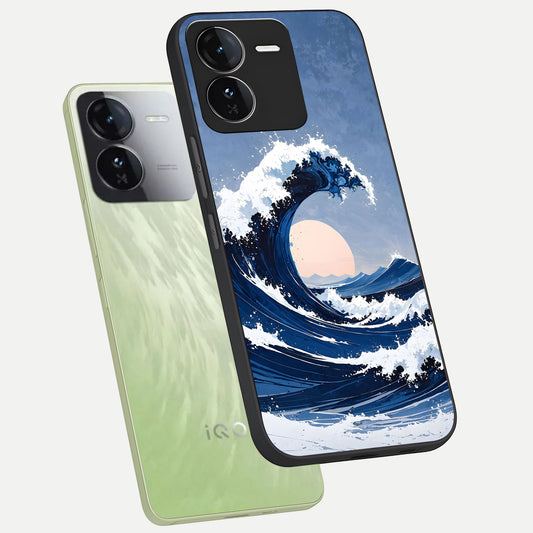  Rising Tide Power phone case For iQOO Z9 showing premium glass back cover with detailed artwork