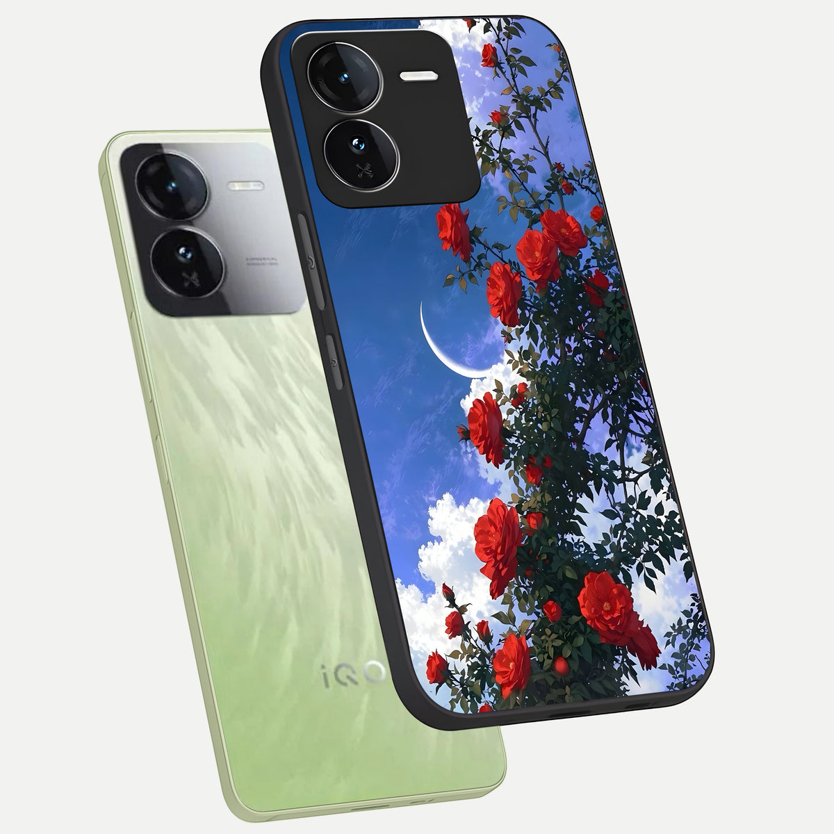  Rose Drift Flowers phone case For iQOO Z9 showing premium glass back cover with detailed artwork