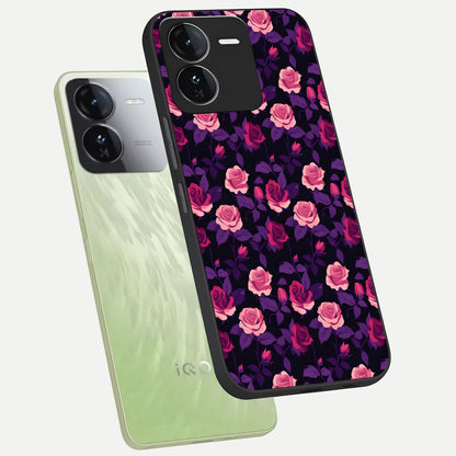  Rose Garden Twilight phone case For iQOO Z9 showing premium glass back cover with detailed artwork