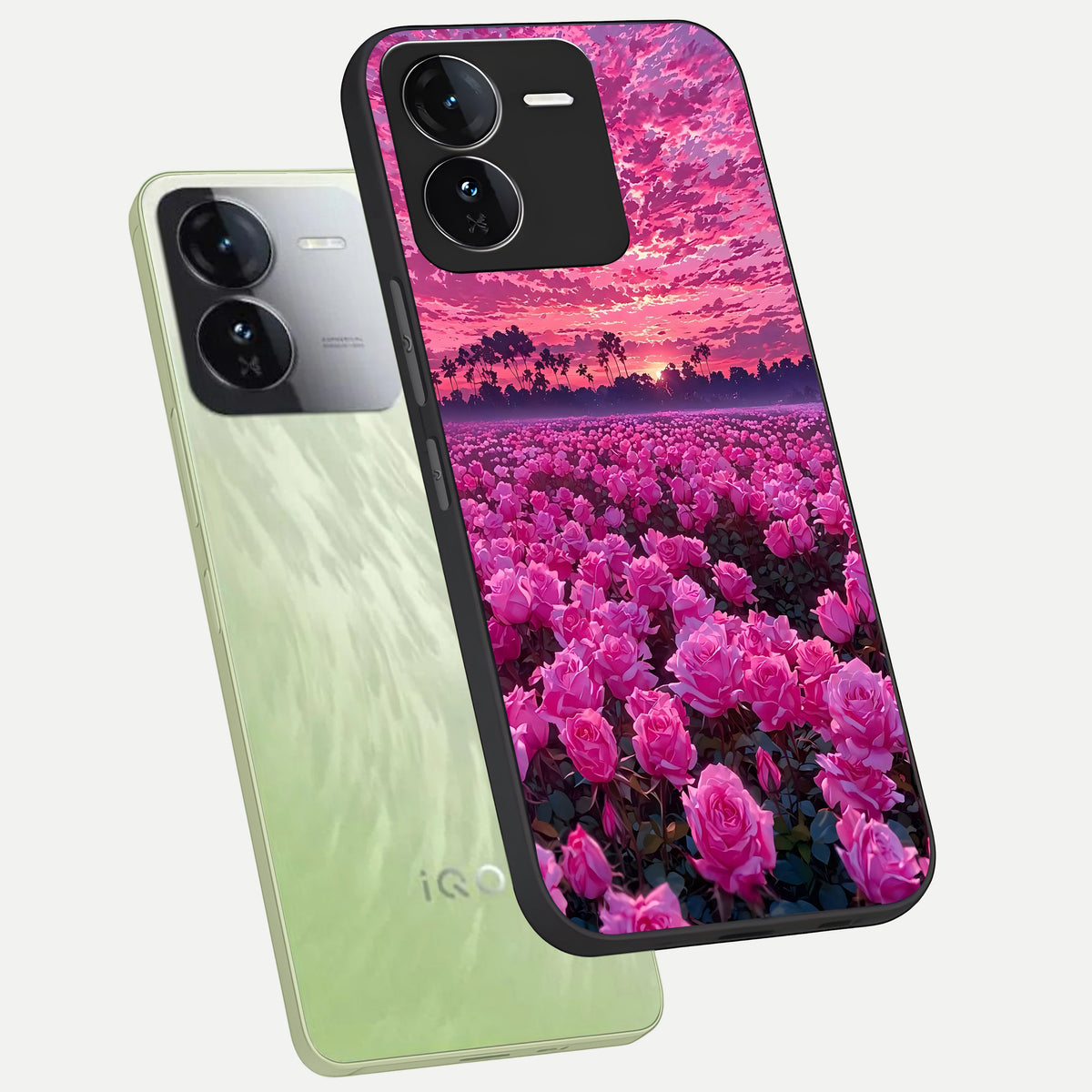  Rose Sunset Valley phone case For iQOO Z9 showing premium glass back cover with detailed artwork