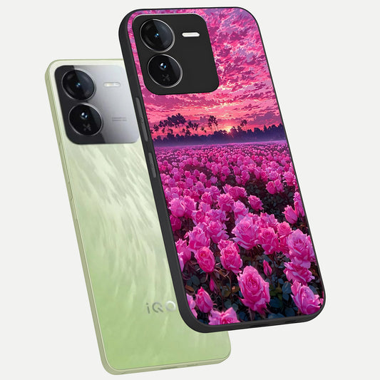  Rose Sunset Valley phone case For iQOO Z9 showing premium glass back cover with detailed artwork