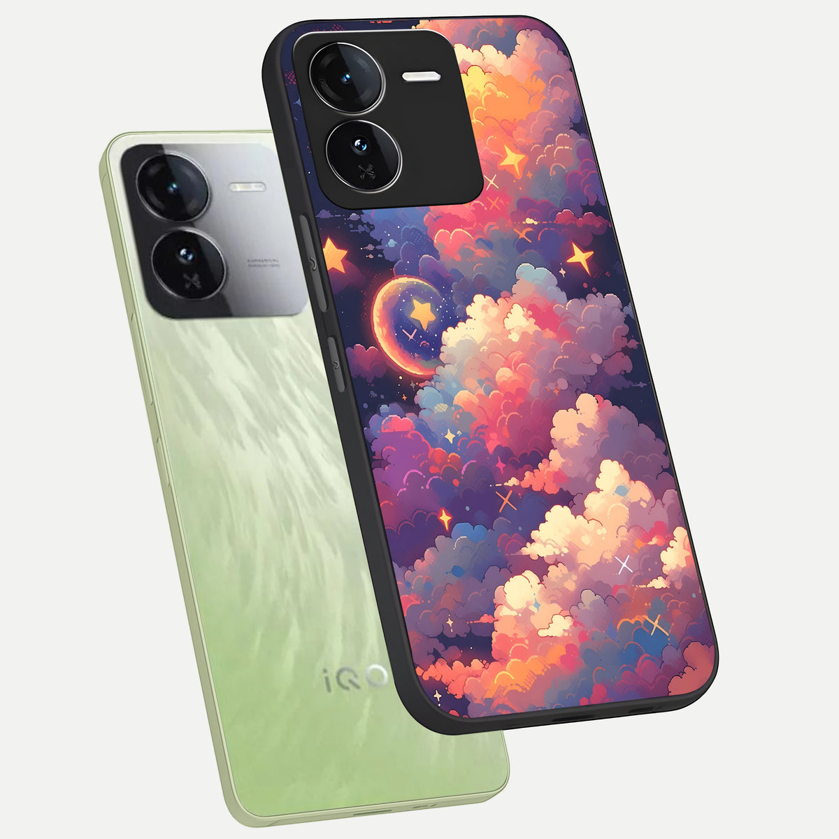  Starlit Dream Clouds phone case For iQOO Z9 showing premium glass back cover with detailed artwork
