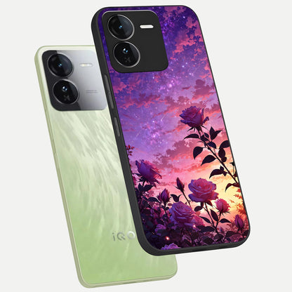  Starlit Rose Twilight phone case For iQOO Z9 showing premium glass back cover with detailed artwork
