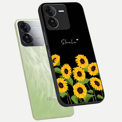 Sunflower Sky Bloom phone case For iQOO Z9 showing premium glass back cover with detailed artwork