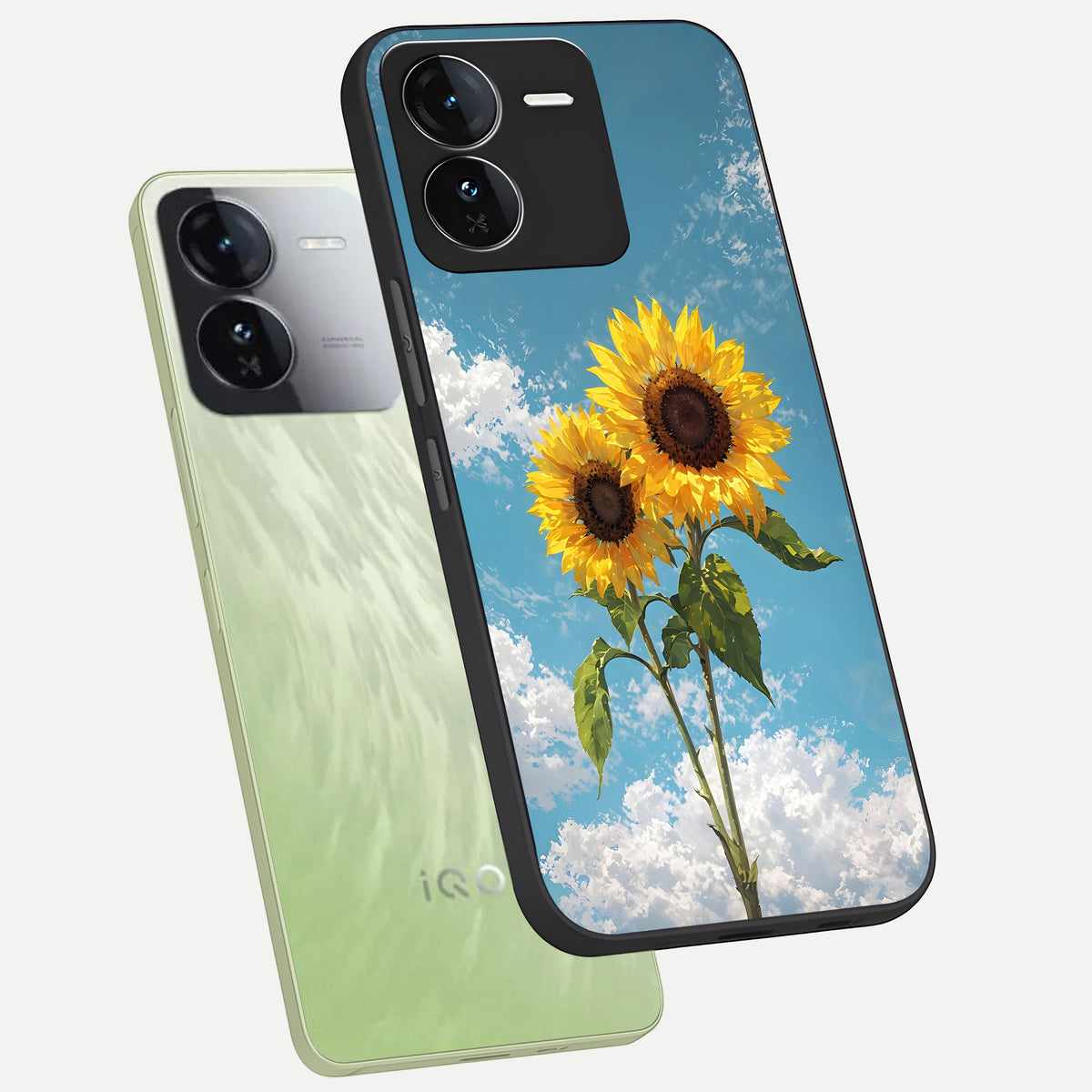  Sunlit Daisy Glow phone case For iQOO Z9 showing premium glass back cover with detailed artwork