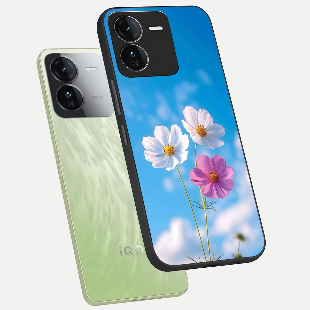 Tripple Flowers With Sky phone case For iQOO Z9 showing premium glass back cover with detailed artwork
