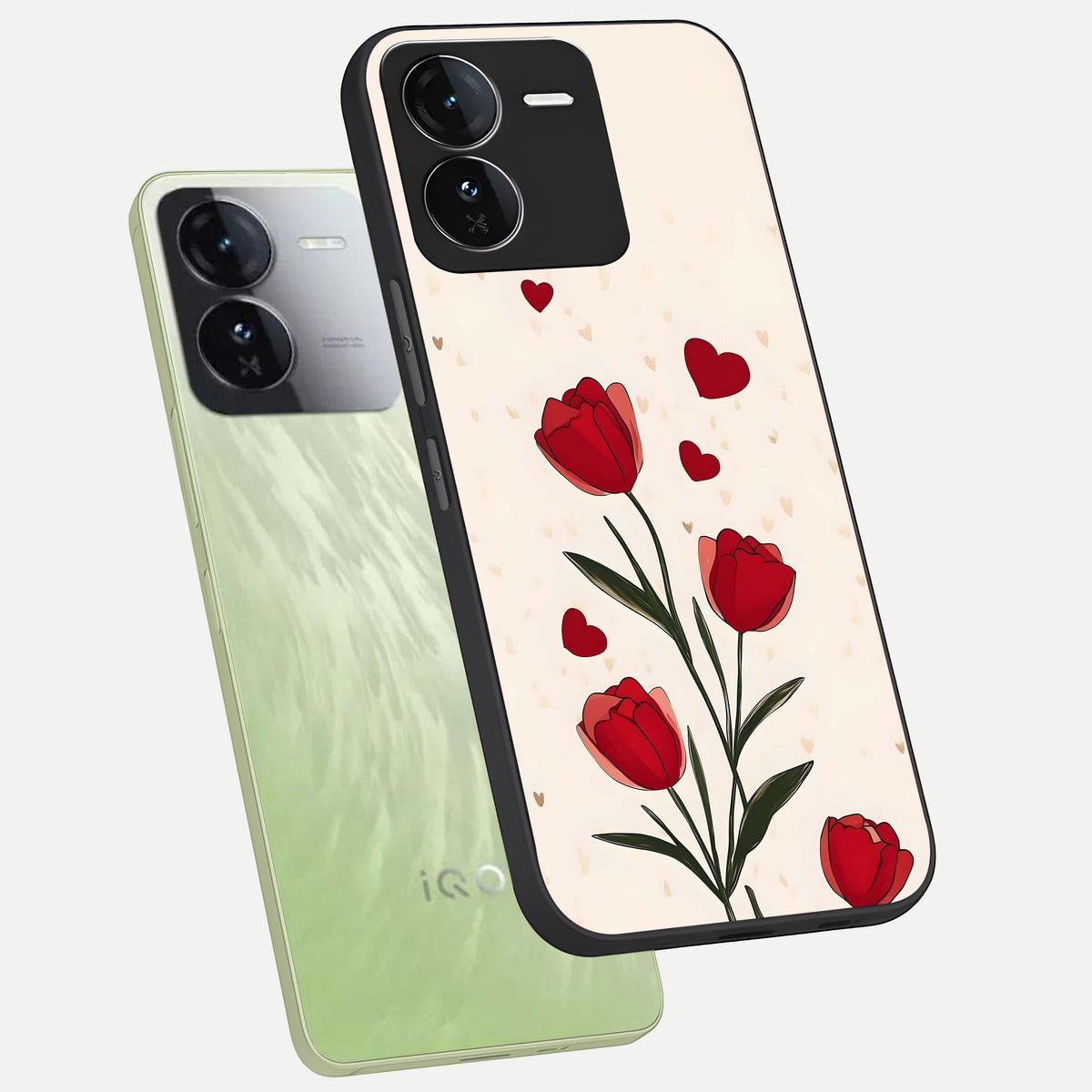  Tulip With Heart phone case For iQOO Z9 showing premium glass back cover with detailed artwork