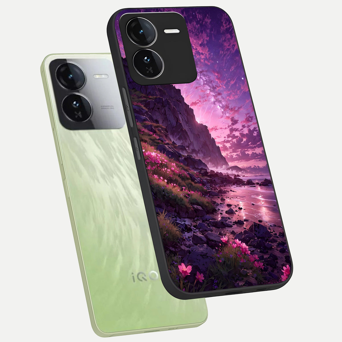  Twilight Blossom Coast phone case For iQOO Z9 showing premium glass back cover with detailed artwork