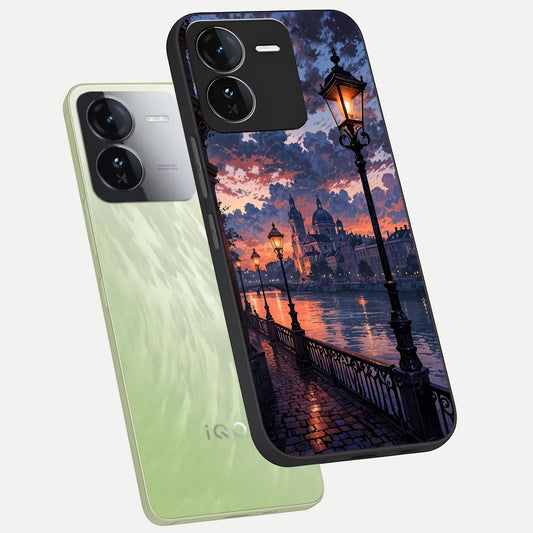  Twilight River Lights phone case For iQOO Z9 showing premium glass back cover with detailed artwork