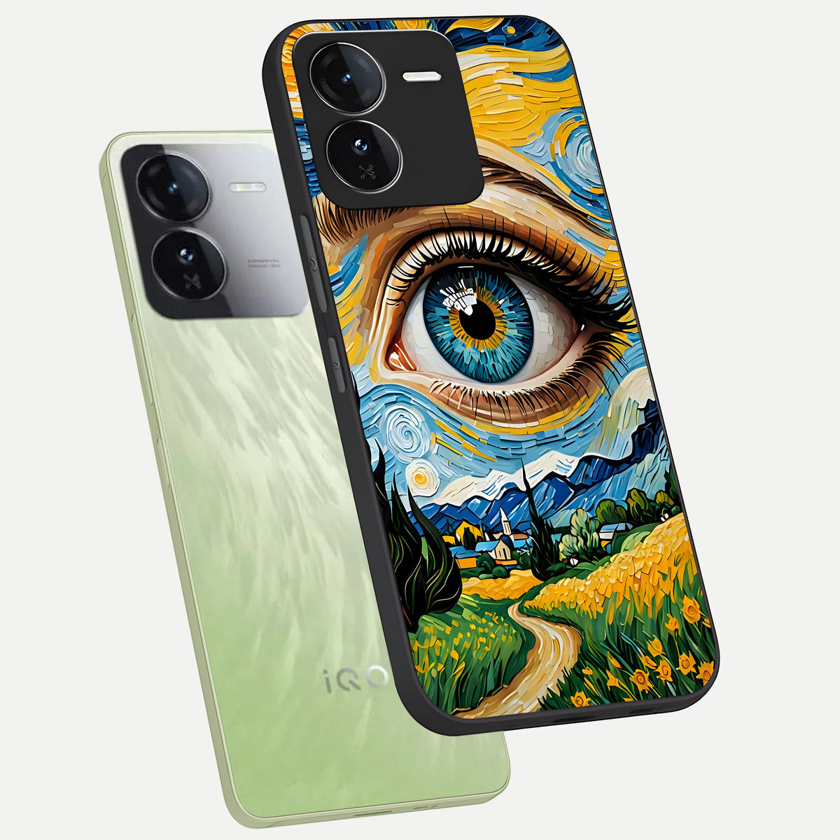  Van Gogh Eye phone case For iQOO Z9 showing premium glass back cover with detailed artwork