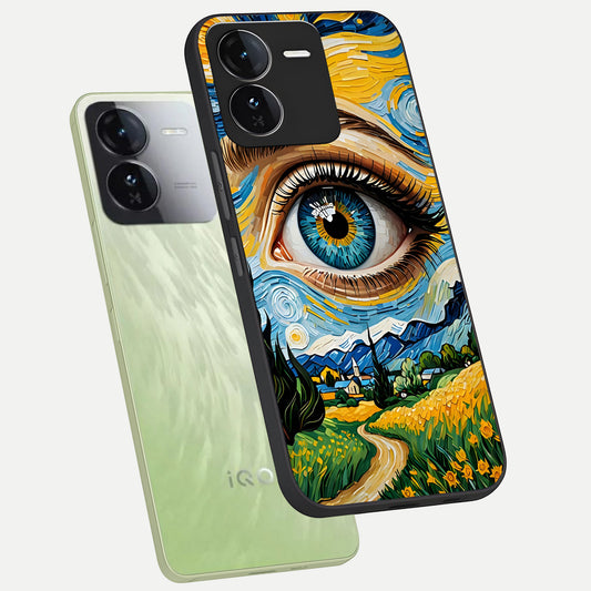  Van Gogh Eye phone case For iQOO Z9 showing premium glass back cover with detailed artwork