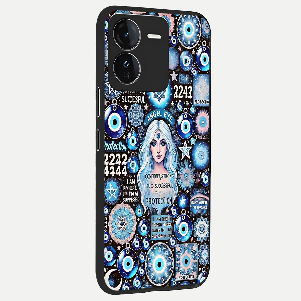  Angel Aura Shield back cover For iQOO Z9 slim fit glass case with vibrant aesthetic design