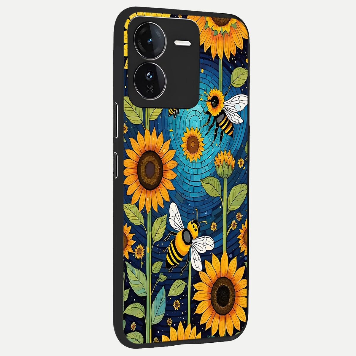  Bees And Sunflowers back cover For iQOO Z9 slim fit glass case with vibrant aesthetic design