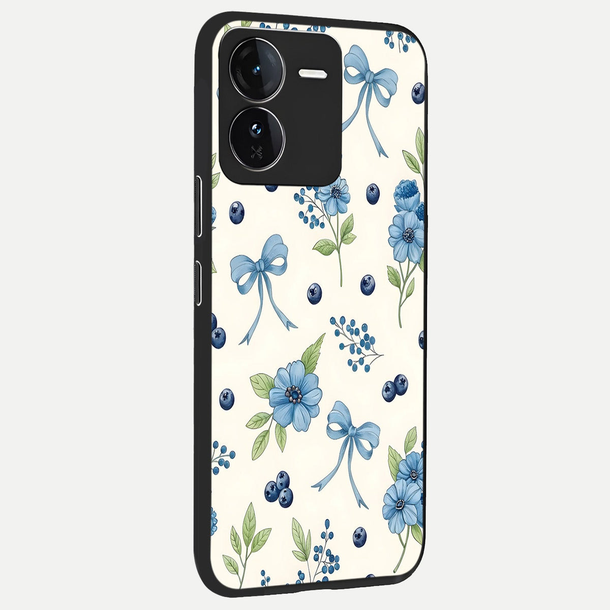  Blue Flower And Bow back cover For iQOO Z9 slim fit glass case with vibrant aesthetic design