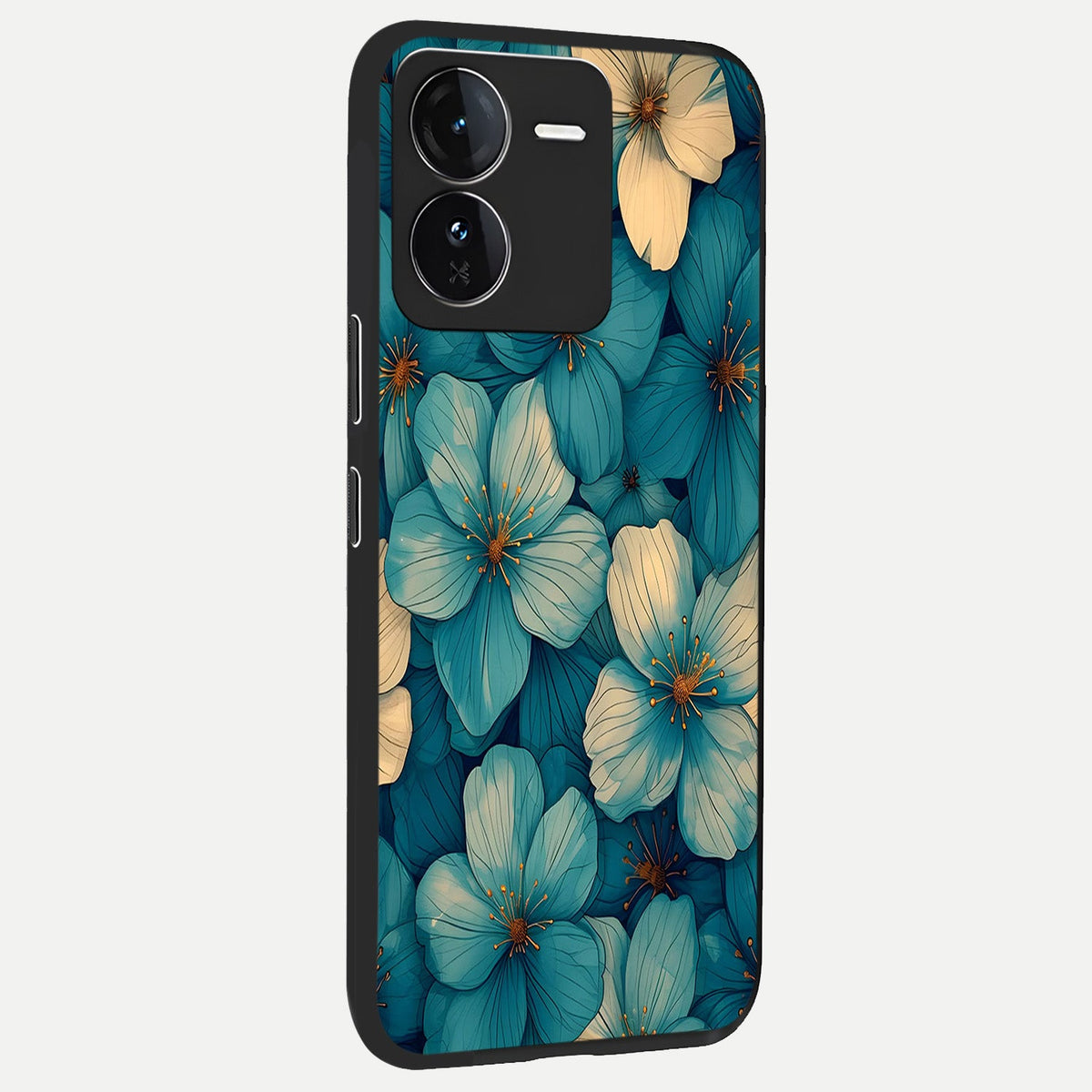  Blue Shade Floral back cover For iQOO Z9 slim fit glass case with vibrant aesthetic design