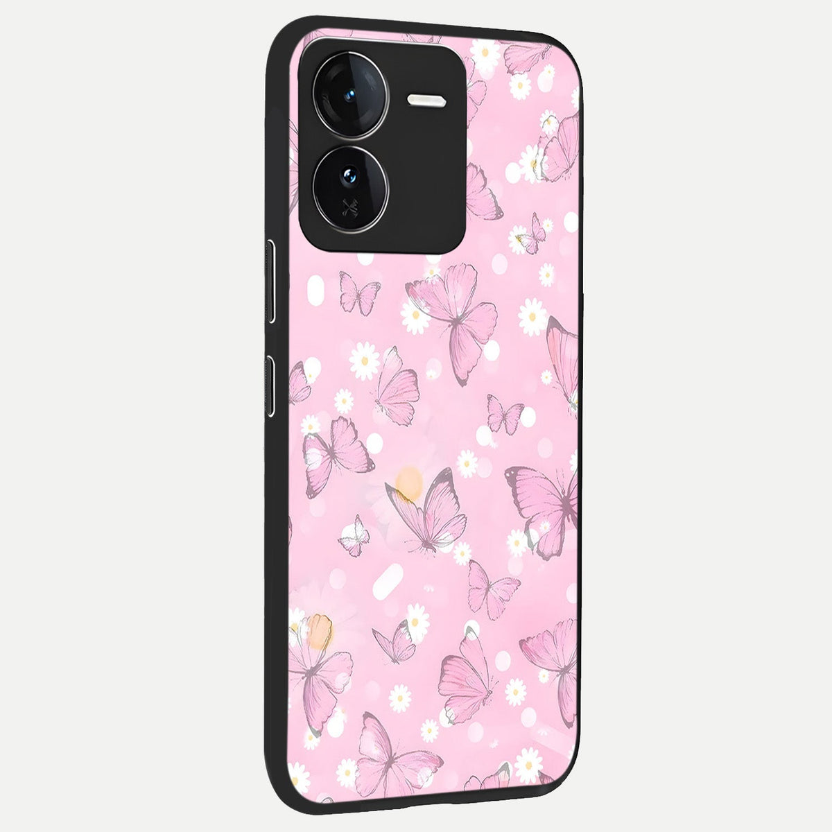  Blush Butterfly Garden back cover For iQOO Z9 slim fit glass case with vibrant aesthetic design