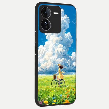  Breezy Meadow Ride back cover For iQOO Z9 slim fit glass case with vibrant aesthetic design