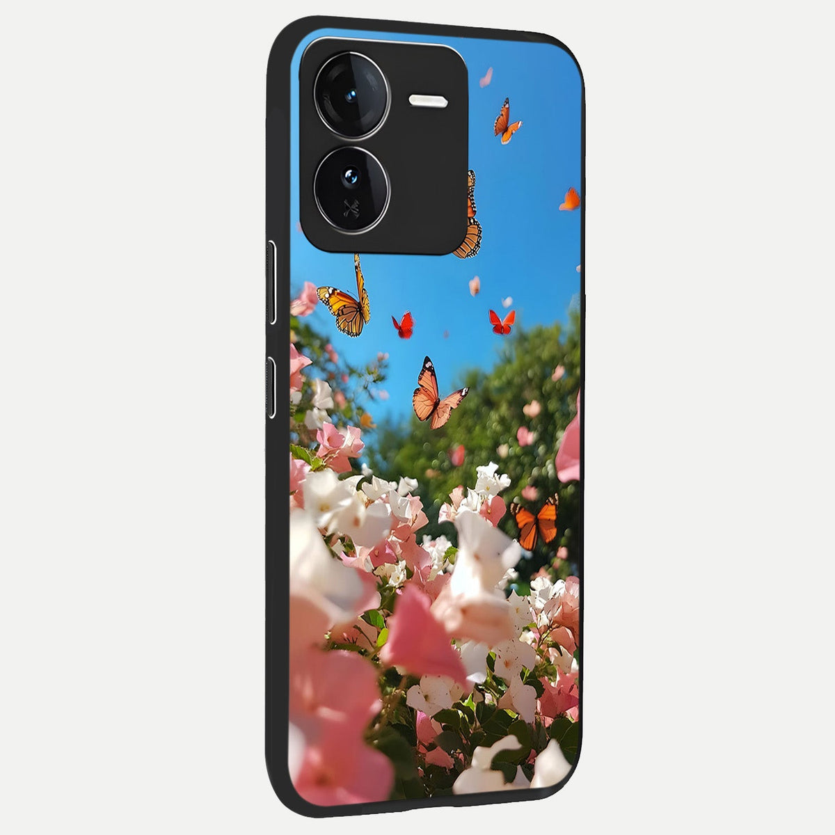  Butterflies In Bloom Sky back cover For iQOO Z9 slim fit glass case with vibrant aesthetic design