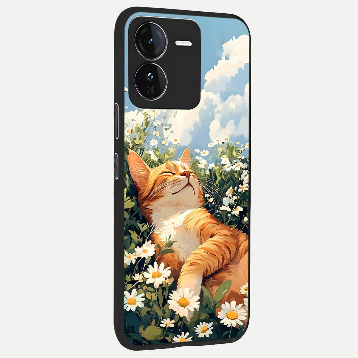  Cat And Flowers View back cover For iQOO Z9 slim fit glass case with vibrant aesthetic design