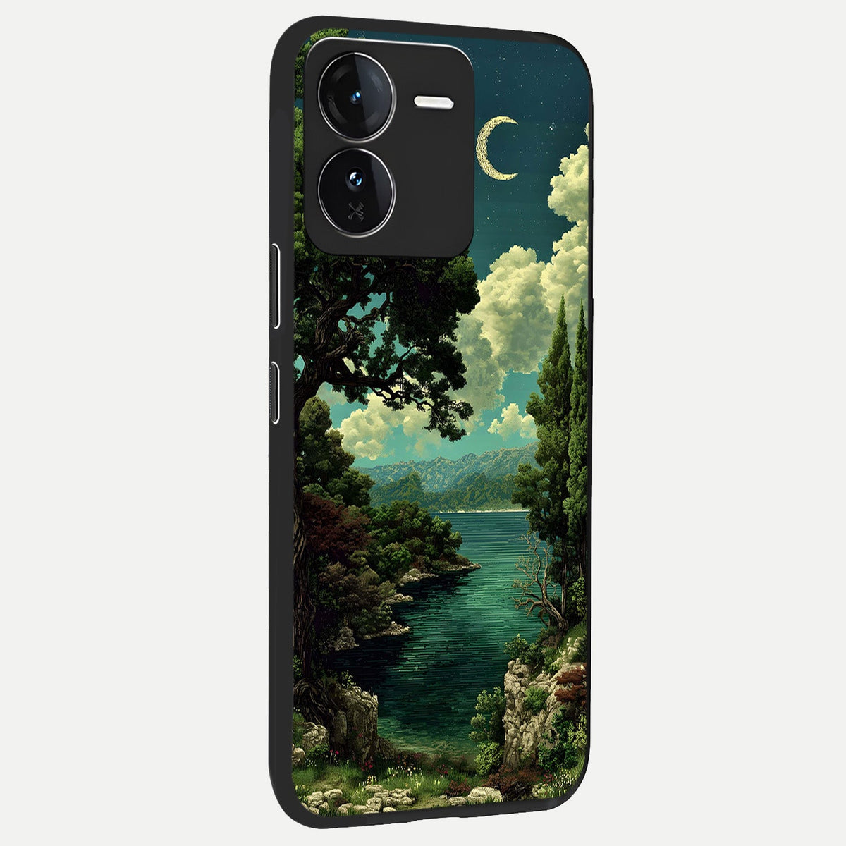  Celestial Lake Peace back cover For iQOO Z9 slim fit glass case with vibrant aesthetic design