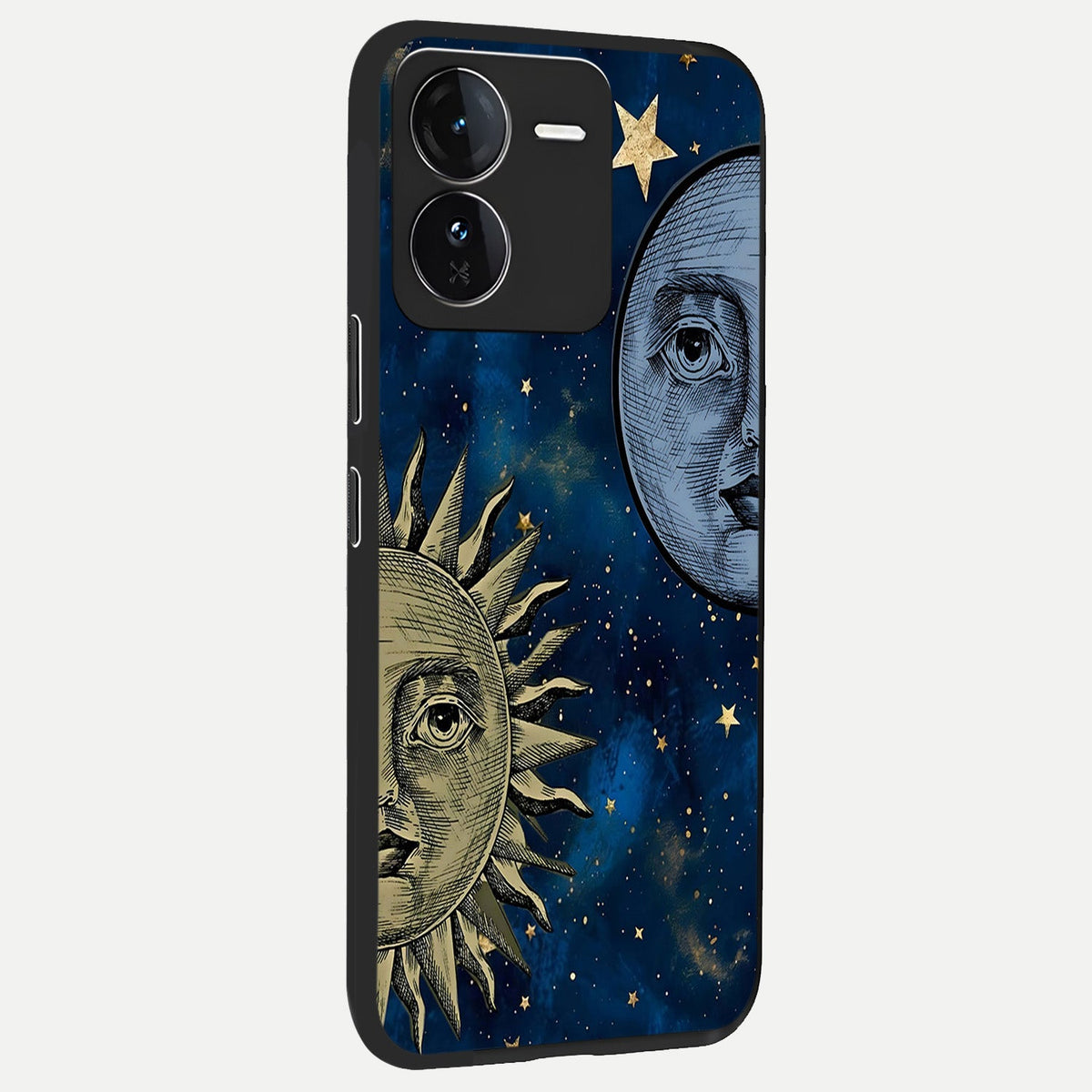  Celestial Moon With Sun back cover For iQOO Z9 slim fit glass case with vibrant aesthetic design