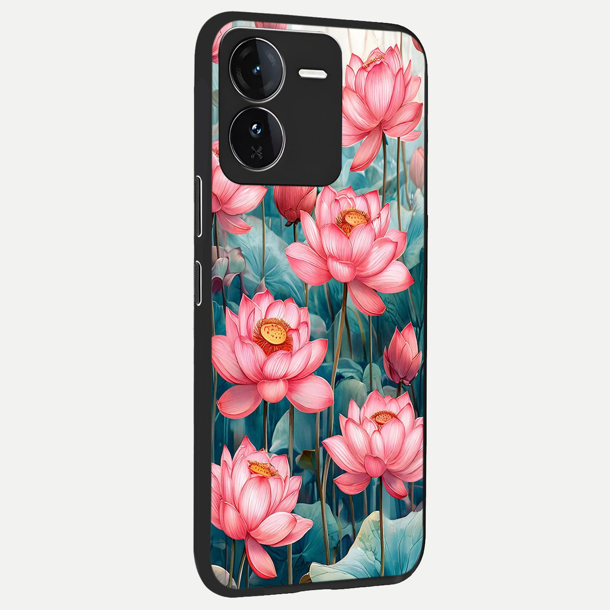  Celestial Pink Lotus back cover For iQOO Z9 slim fit glass case with vibrant aesthetic design