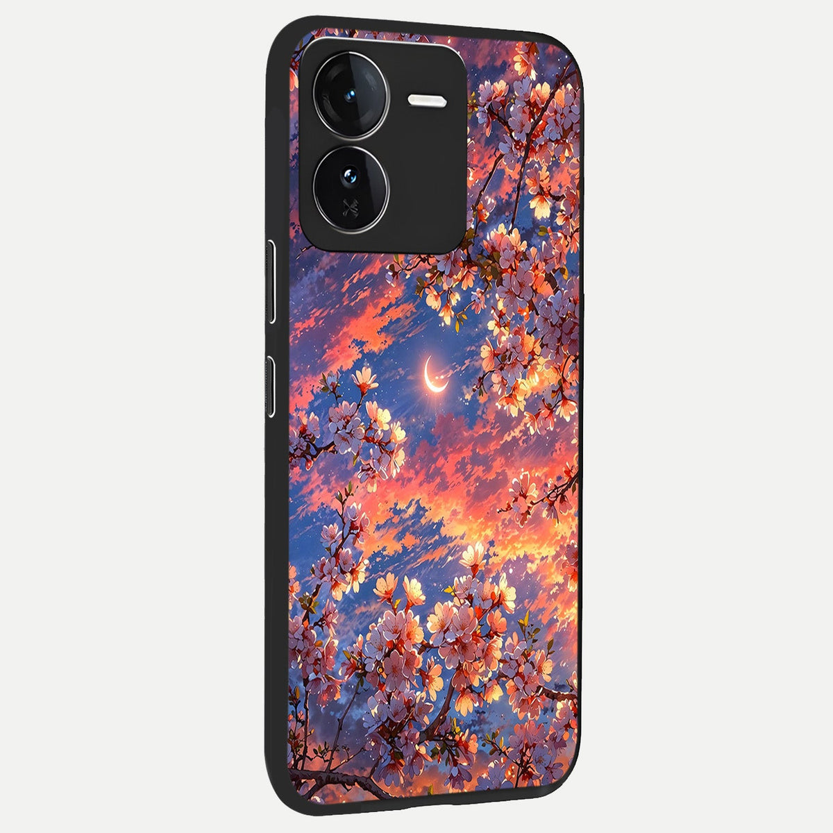  Celestial Sakura Sunset back cover For iQOO Z9 slim fit glass case with vibrant aesthetic design