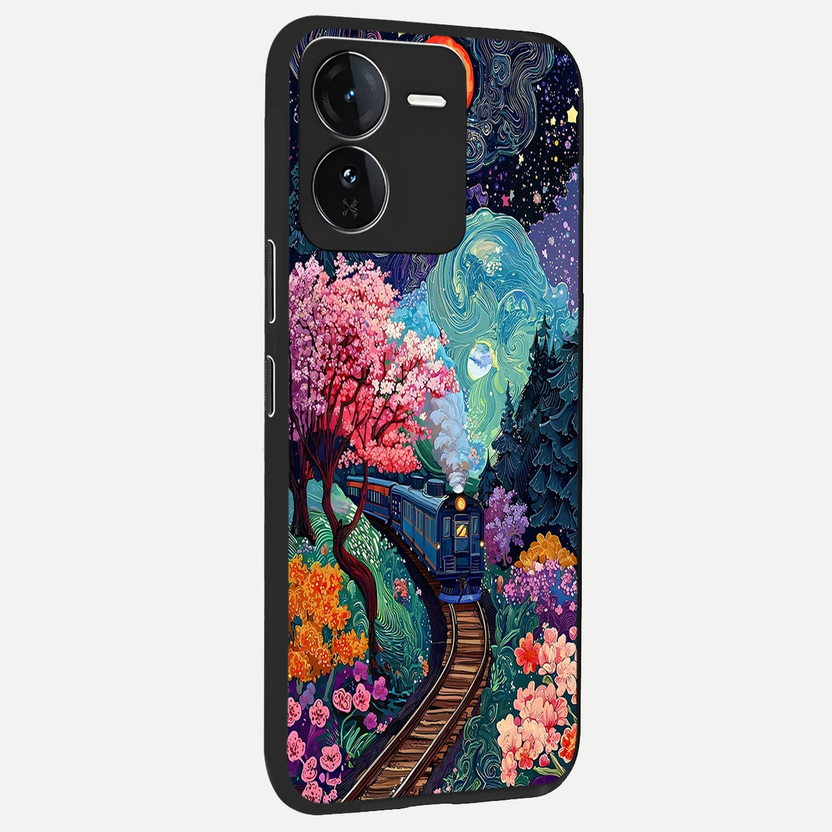  Celestial Train Journey back cover For iQOO Z9 slim fit glass case with vibrant aesthetic design