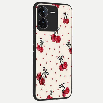  Cherry Heart Bow back cover For iQOO Z9 slim fit glass case with vibrant aesthetic design