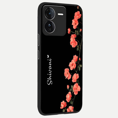  Crimson Bloom Grace Custom Name back cover For iQOO Z9 slim fit glass case with vibrant aesthetic design