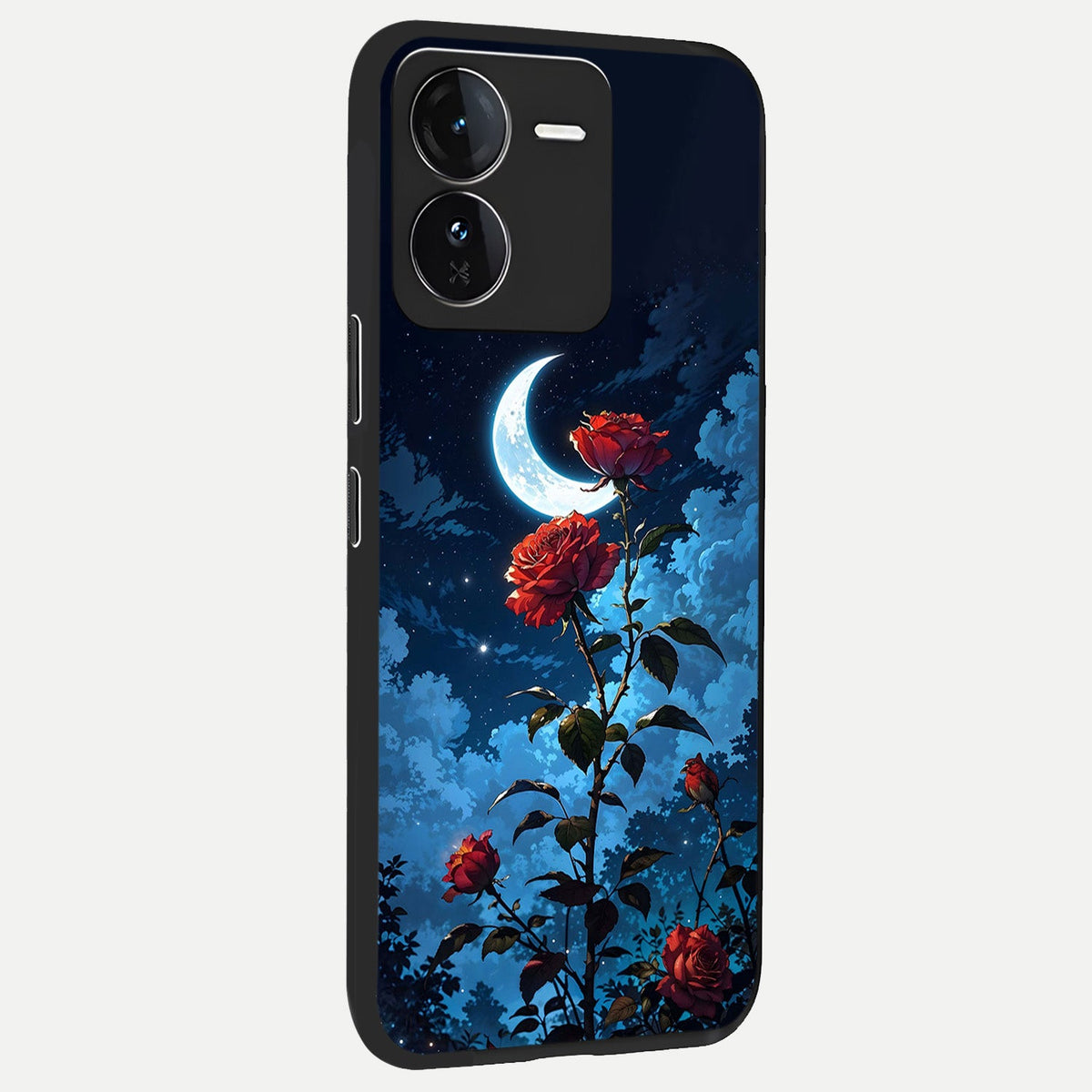  Crimson Rose Moon back cover For iQOO Z9 slim fit glass case with vibrant aesthetic design