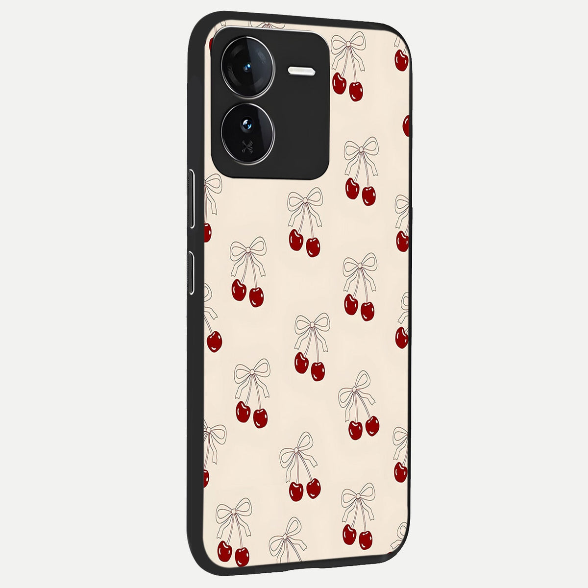  Cute Cherry Pattern back cover For iQOO Z9 slim fit glass case with vibrant aesthetic design