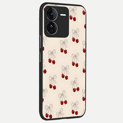  Cute Cherry Pattern back cover For iQOO Z9 slim fit glass case with vibrant aesthetic design