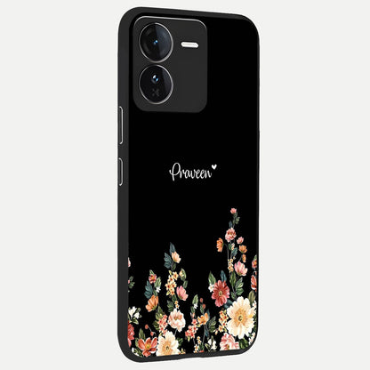  Floral Design Personalized Custom Name back cover For iQOO Z9 slim fit glass case with vibrant aesthetic design