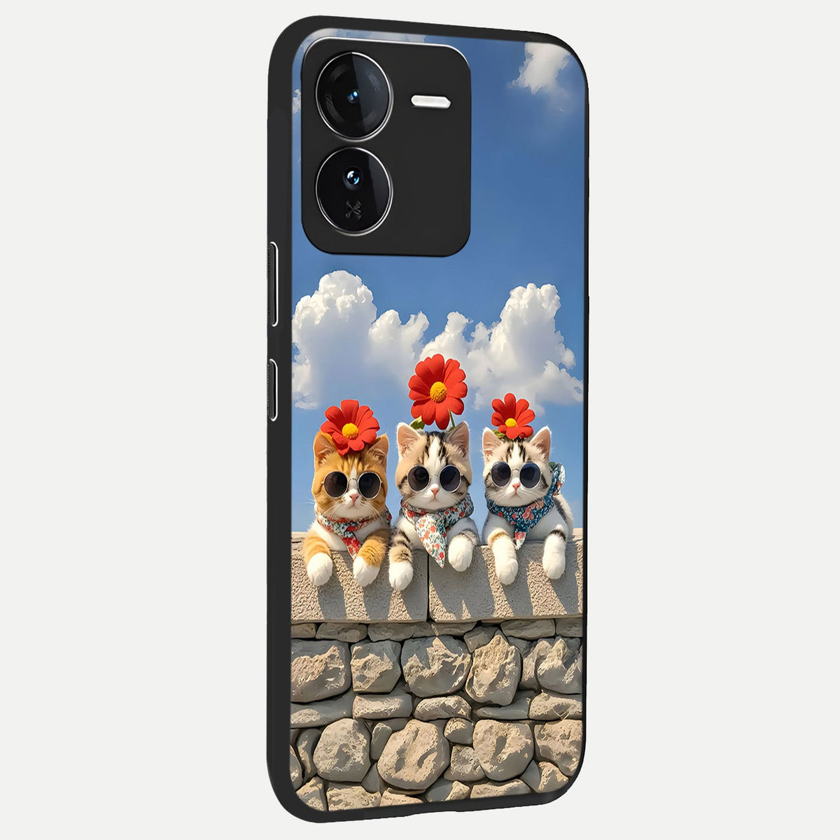  Floral Kitty Squad back cover For iQOO Z9 slim fit glass case with vibrant aesthetic design