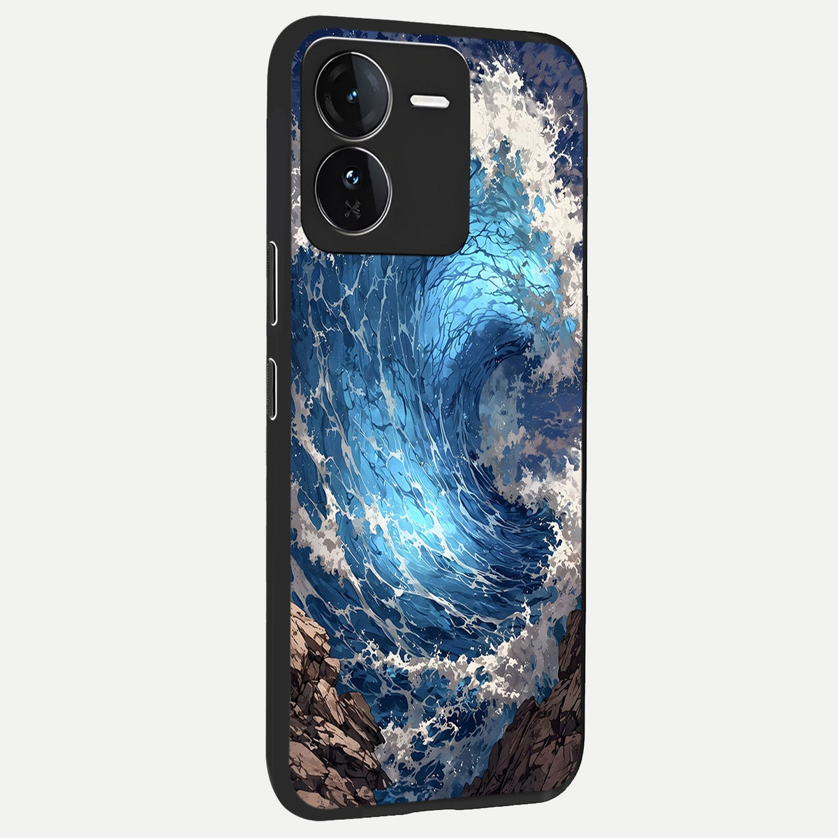  Giant Ocean Wave back cover For iQOO Z9 slim fit glass case with vibrant aesthetic design