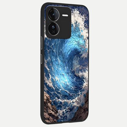  Giant Ocean Wave back cover For iQOO Z9 slim fit glass case with vibrant aesthetic design