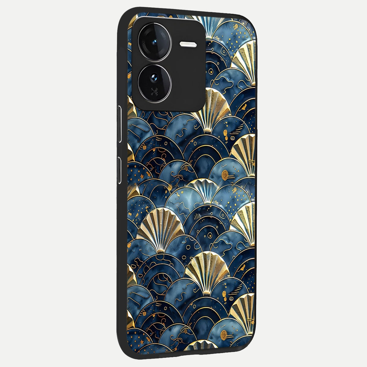  Golden Wave Luxe back cover For iQOO Z9 slim fit glass case with vibrant aesthetic design