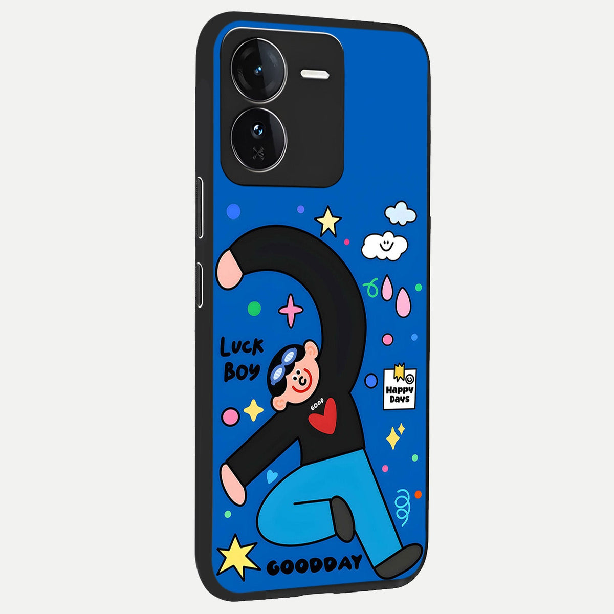  Happy Luck Vibe back cover For iQOO Z9 slim fit glass case with vibrant aesthetic design
